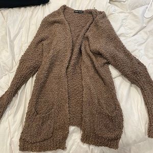 Brown fuzzy cardigan.